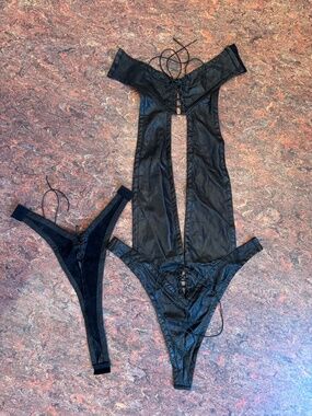 Trashy Lingerie Black Leather Teddy